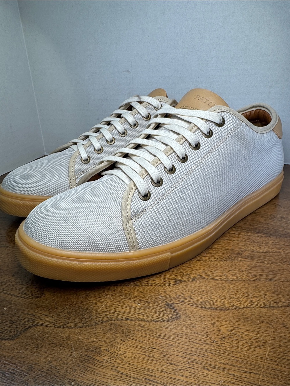 Patina (by Portland Leather) Mens Low Top Beige Canvas Lace-up Sneakers, sz 9.5